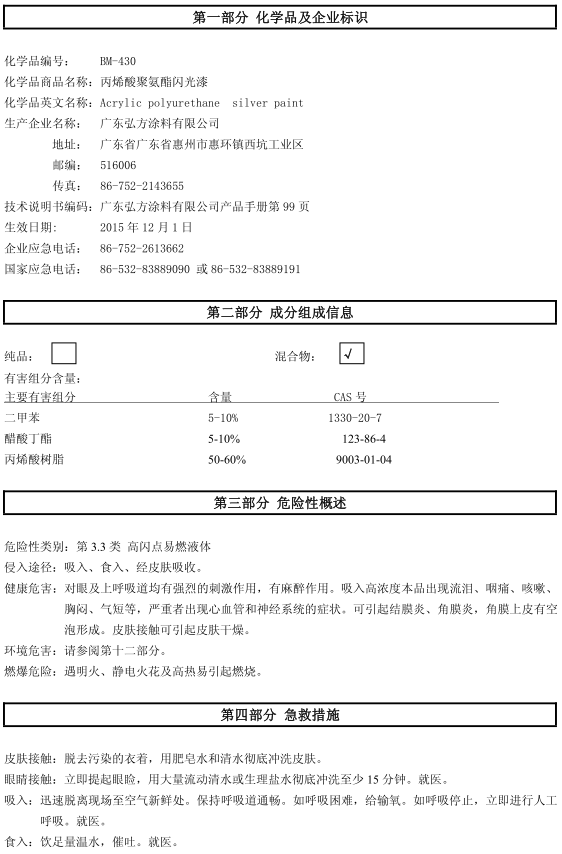 BM-430 丙烯酸闪光漆认证